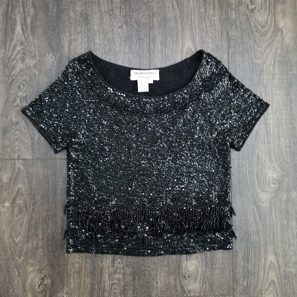Adrianna Papell Evening Sequin Black Top